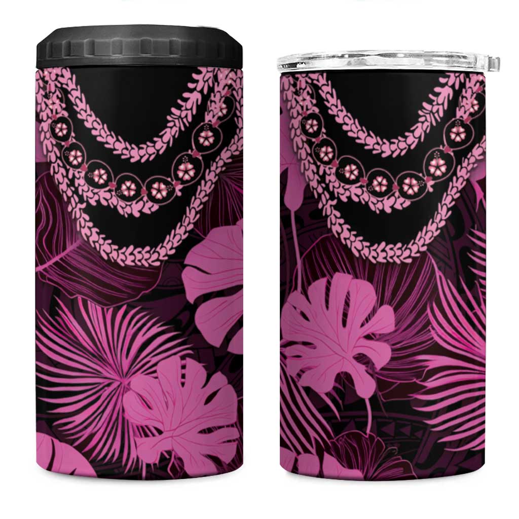 Pink Hawaii Kukui Nut Lei 4 in 1 Can Cooler Tumbler Hawaiian Pattern Monstera Tropical Vibes LT14 One Size: 16 oz Pink - Polynesian Pride