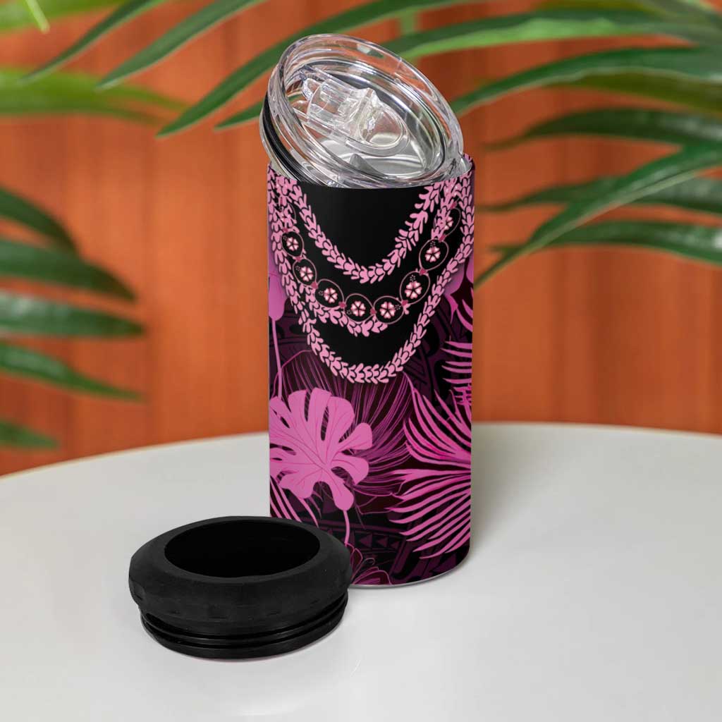 Pink Hawaii Kukui Nut Lei 4 in 1 Can Cooler Tumbler Hawaiian Pattern Monstera Tropical Vibes LT14 - Polynesian Pride
