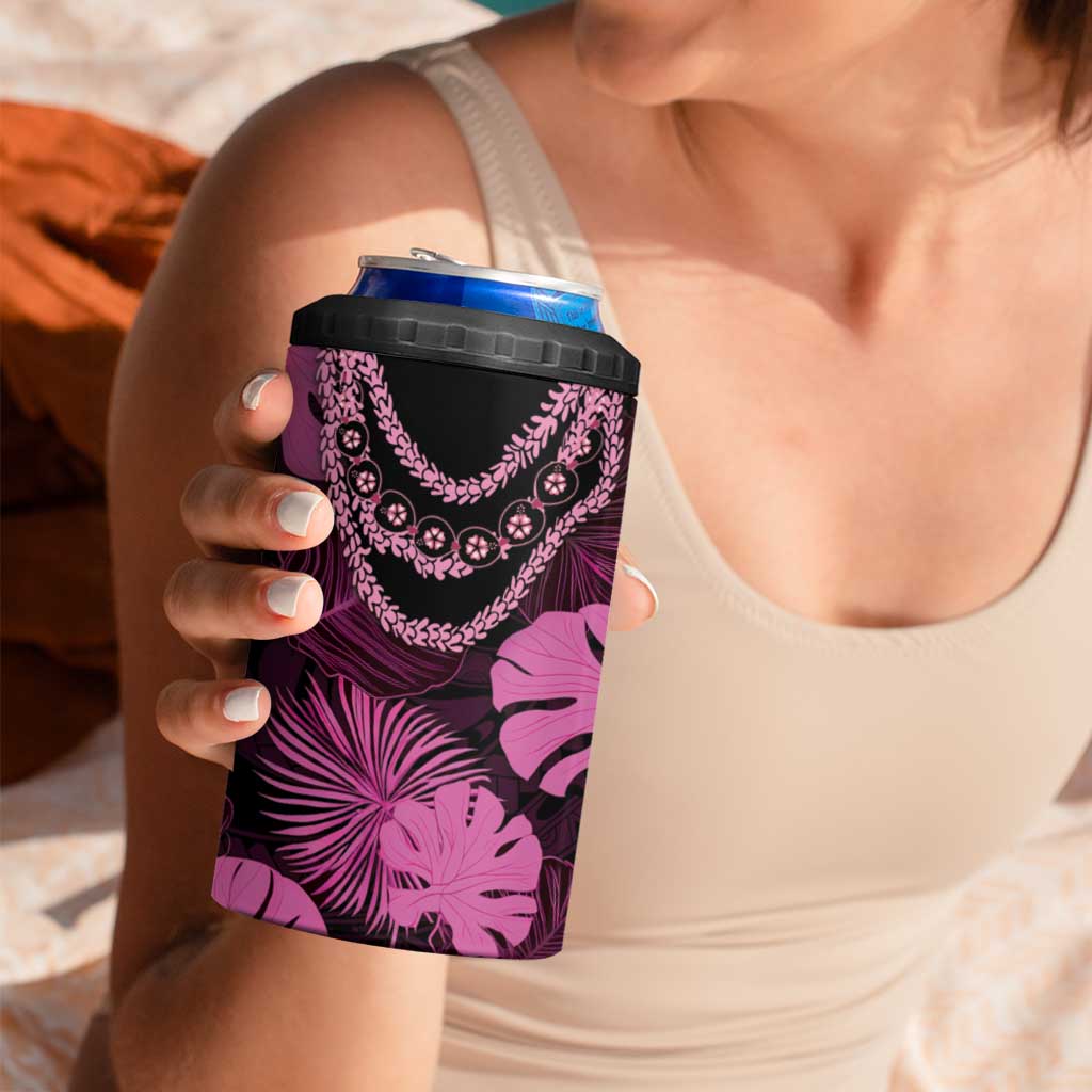 Pink Hawaii Kukui Nut Lei 4 in 1 Can Cooler Tumbler Hawaiian Pattern Monstera Tropical Vibes LT14 - Polynesian Pride