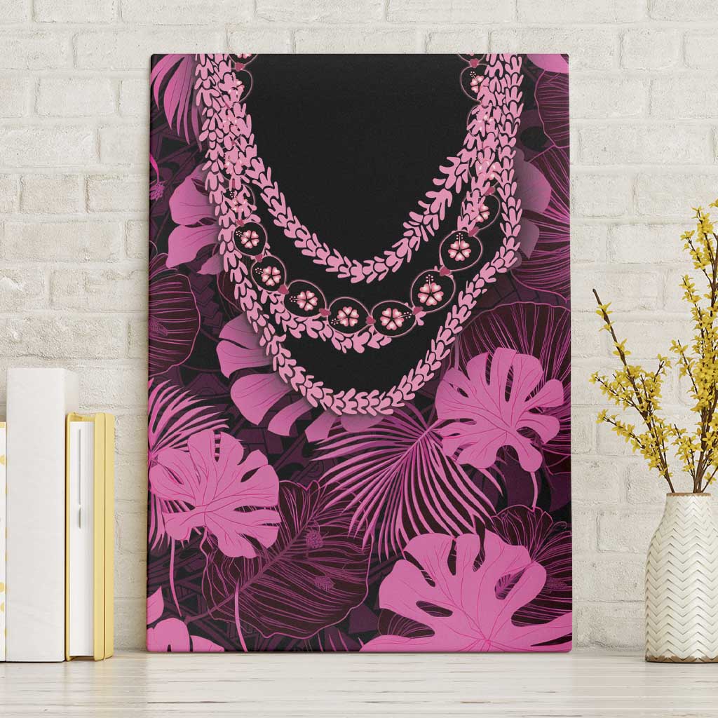 Pink Hawaii Kukui Nut Lei Canvas Wall Art Hawaiian Pattern Monstera Tropical Vibes - Polynesian Pride