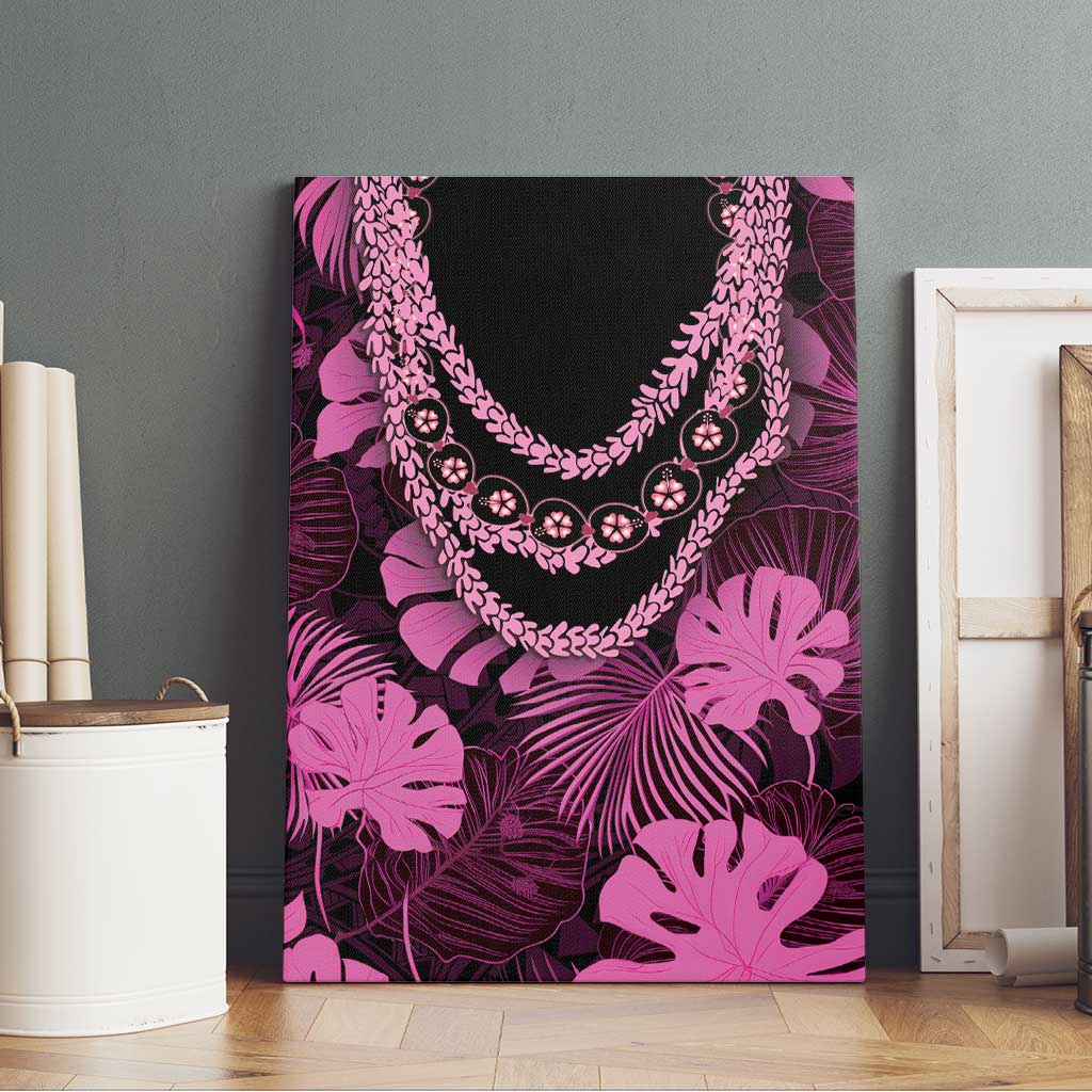 Pink Hawaii Kukui Nut Lei Canvas Wall Art Hawaiian Pattern Monstera Tropical Vibes - Polynesian Pride