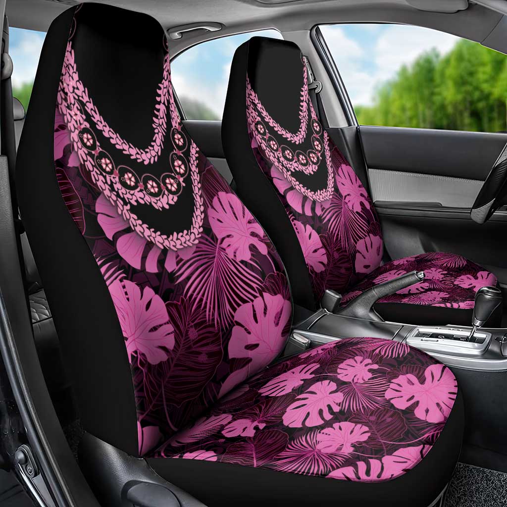 Pink Hawaii Kukui Nut Lei Car Seat Cover Hawaiian Pattern Monstera Tropical Vibes - Polynesian Pride