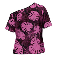 Pink Hawaii Kukui Nut Lei Cross Shoulder Shirt Hawaiian Pattern Monstera Tropical Vibes LT14 - Polynesian Pride