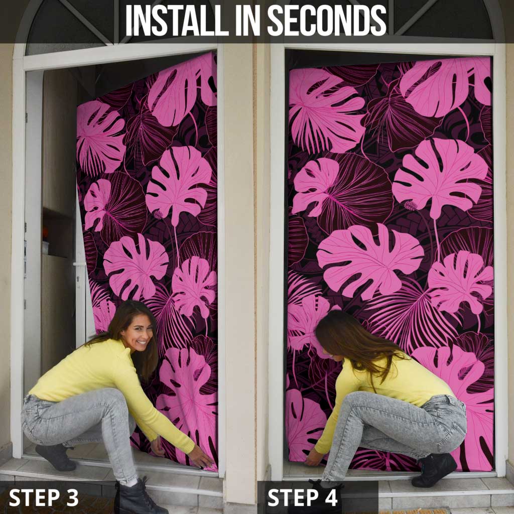 Pink Hawaii Kukui Nut Lei Door Cover Hawaiian Pattern Monstera Tropical Vibes - Polynesian Pride