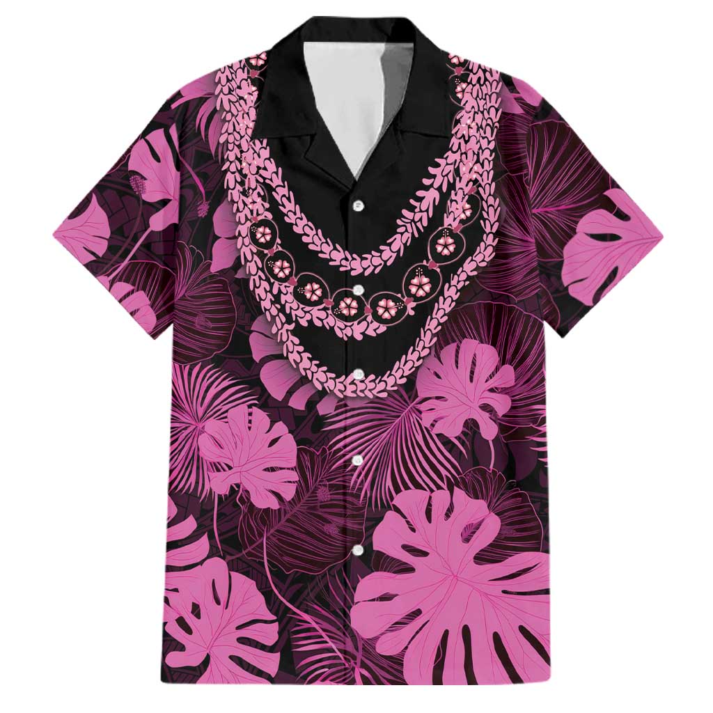 Pink Hawaii Kukui Nut Lei Family Matching Long Sleeve Bodycon Dress and Hawaiian Shirt Hawaiian Pattern Monstera Tropical Vibes - Polynesian Pride