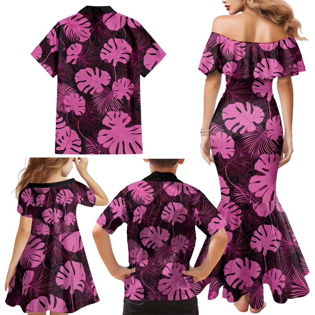 Pink Hawaii Kukui Nut Lei Family Matching Mermaid Dress and Hawaiian Shirt Hawaiian Pattern Monstera Tropical Vibes - Polynesian Pride