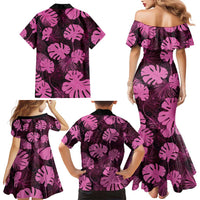 Pink Hawaii Kukui Nut Lei Family Matching Mermaid Dress and Hawaiian Shirt Hawaiian Pattern Monstera Tropical Vibes - Polynesian Pride