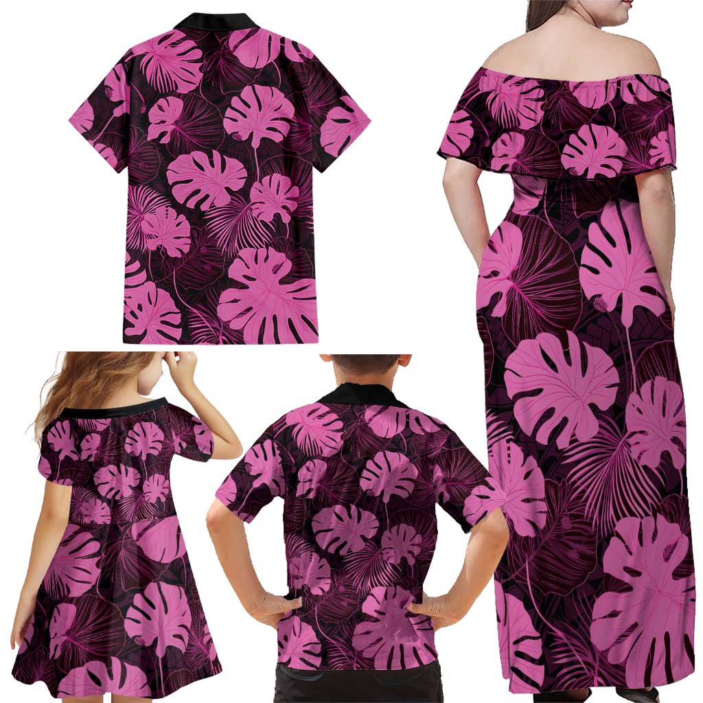 Pink Hawaii Kukui Nut Lei Family Matching Off Shoulder Maxi Dress and Hawaiian Shirt Hawaiian Pattern Monstera Tropical Vibes - Polynesian Pride