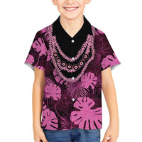 Pink Hawaii Kukui Nut Lei Family Matching Off Shoulder Maxi Dress and Hawaiian Shirt Hawaiian Pattern Monstera Tropical Vibes - Polynesian Pride