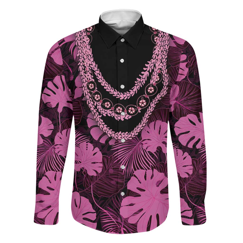 Pink Hawaii Kukui Nut Lei Family Matching Off Shoulder Short Dress and Hawaiian Shirt Hawaiian Pattern Monstera Tropical Vibes - Polynesian Pride