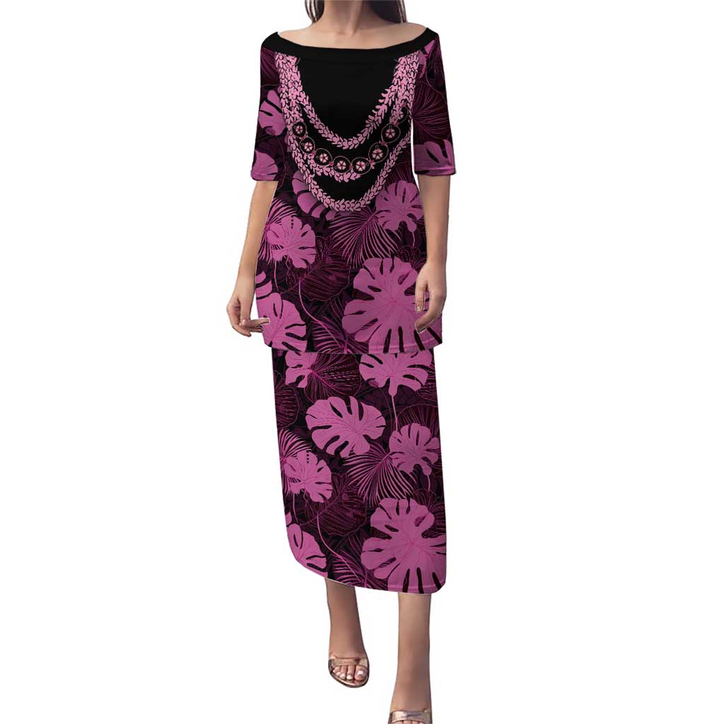Pink Hawaii Kukui Nut Lei Family Matching Puletasi and Hawaiian Shirt Hawaiian Pattern Monstera Tropical Vibes - Polynesian Pride