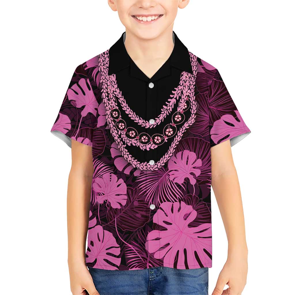 Pink Hawaii Kukui Nut Lei Family Matching Short Sleeve Bodycon Dress and Hawaiian Shirt Hawaiian Pattern Monstera Tropical Vibes - Polynesian Pride