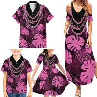 Pink Hawaii Kukui Nut Lei Family Matching Summer Maxi Dress and Hawaiian Shirt Hawaiian Pattern Monstera Tropical Vibes - Polynesian Pride