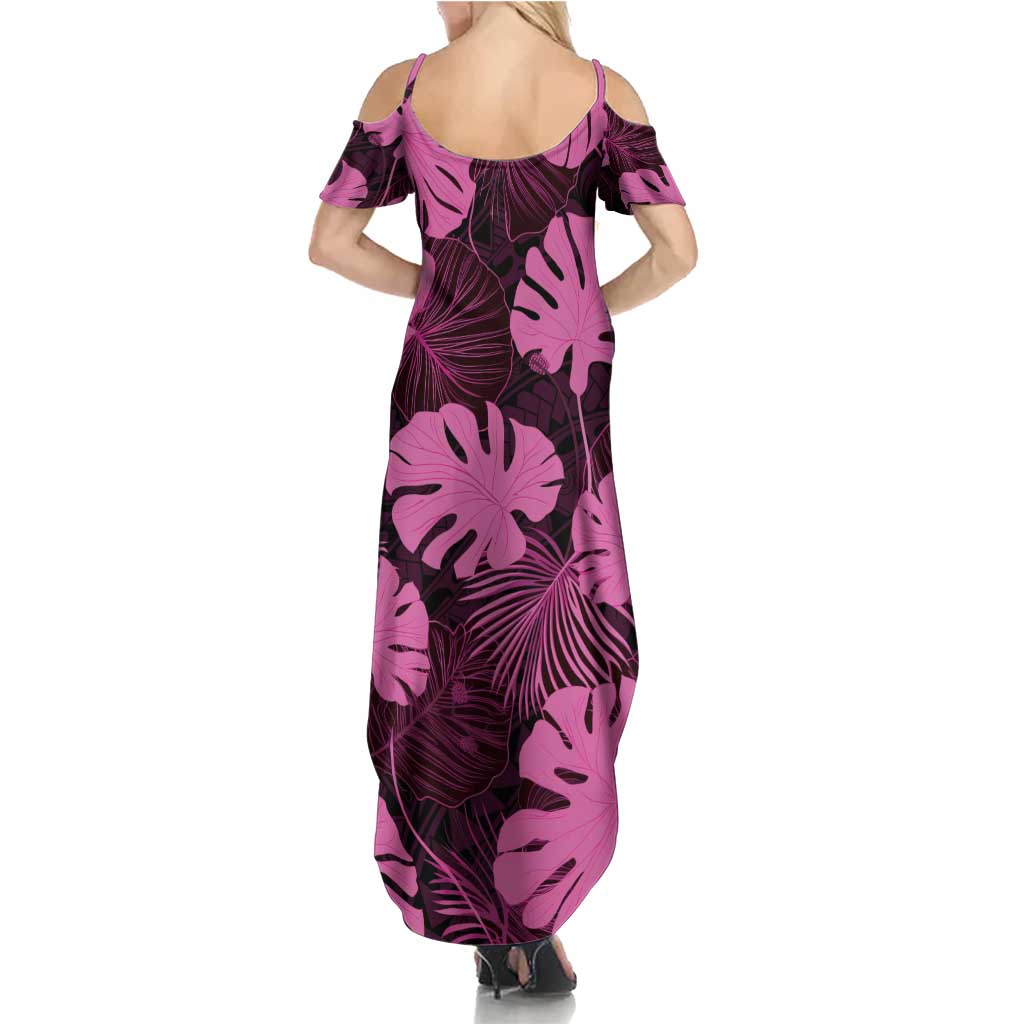 Pink Hawaii Kukui Nut Lei Family Matching Summer Maxi Dress and Hawaiian Shirt Hawaiian Pattern Monstera Tropical Vibes - Polynesian Pride