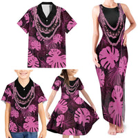 Pink Hawaii Kukui Nut Lei Family Matching Tank Maxi Dress and Hawaiian Shirt Hawaiian Pattern Monstera Tropical Vibes - Polynesian Pride