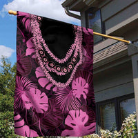 Pink Hawaii Kukui Nut Lei Garden Flag Hawaiian Pattern Monstera Tropical Vibes - Polynesian Pride