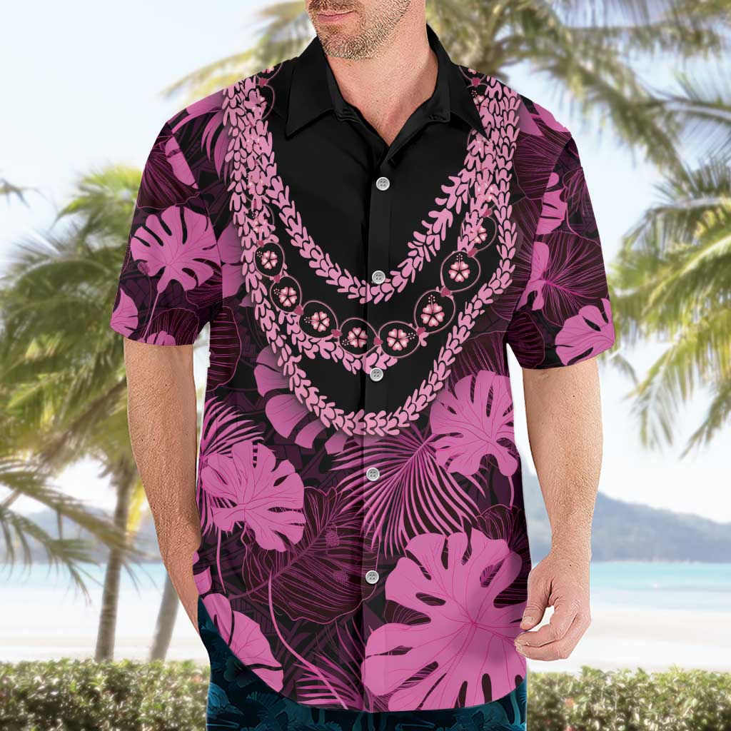 Pink Hawaii Kukui Nut Lei Hawaiian Shirt Hawaiian Pattern Monstera Tropical Vibes - Polynesian Pride