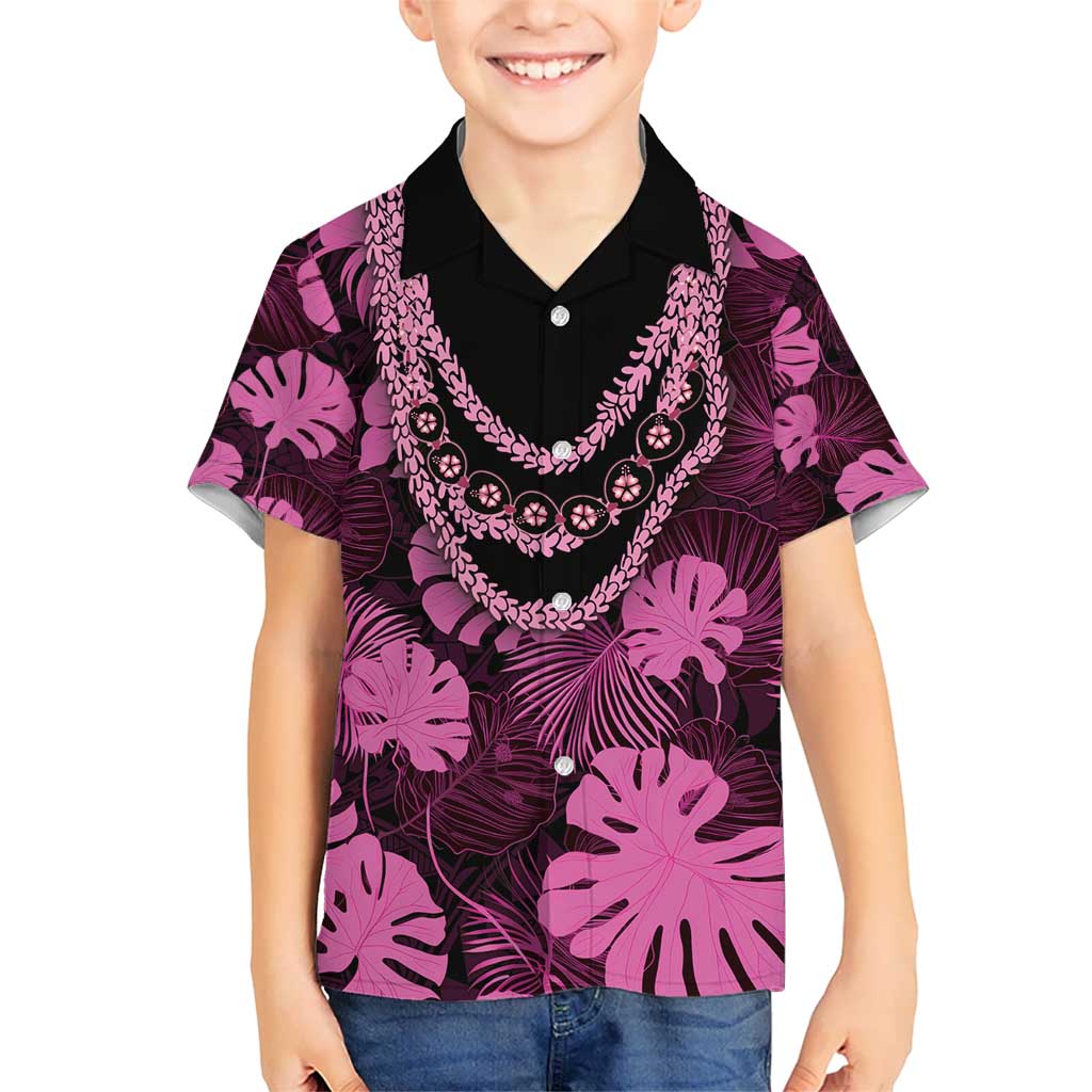 Pink Hawaii Kukui Nut Lei Kid Hawaiian Shirt Hawaiian Pattern Monstera Tropical Vibes - Polynesian Pride