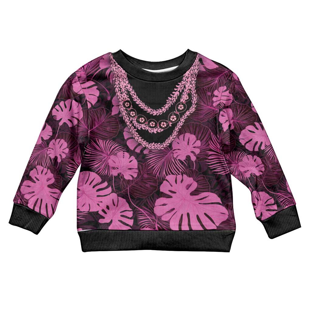Pink Hawaii Kukui Nut Lei Kid Ugly Christmas Sweater Hawaiian Pattern Monstera Tropical Vibes - Polynesian Pride