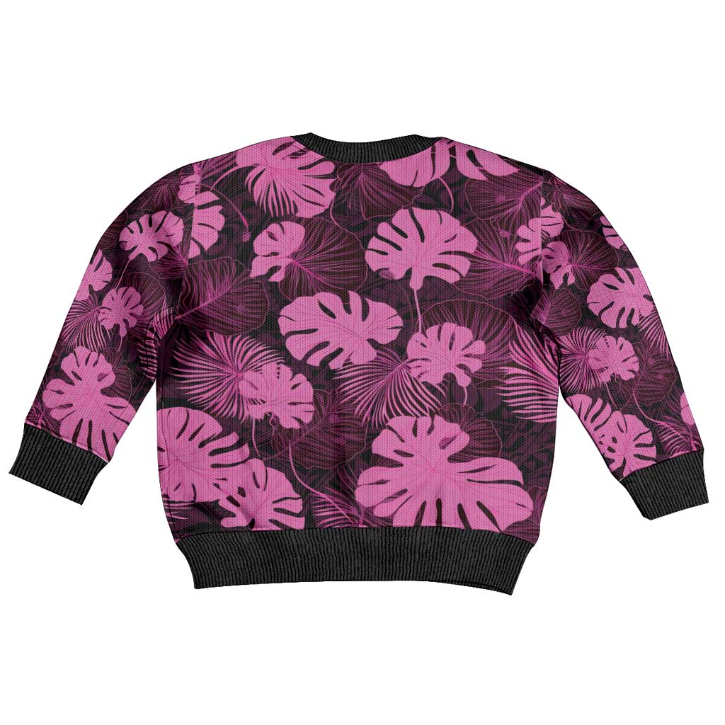 Pink Hawaii Kukui Nut Lei Kid Ugly Christmas Sweater Hawaiian Pattern Monstera Tropical Vibes - Polynesian Pride