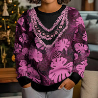 Pink Hawaii Kukui Nut Lei Kid Ugly Christmas Sweater Hawaiian Pattern Monstera Tropical Vibes - Polynesian Pride