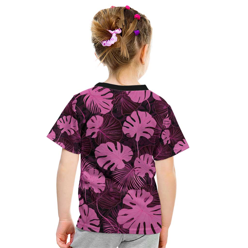 Pink Hawaii Kukui Nut Lei Kid T Shirt Hawaiian Pattern Monstera Tropical Vibes - Polynesian Pride