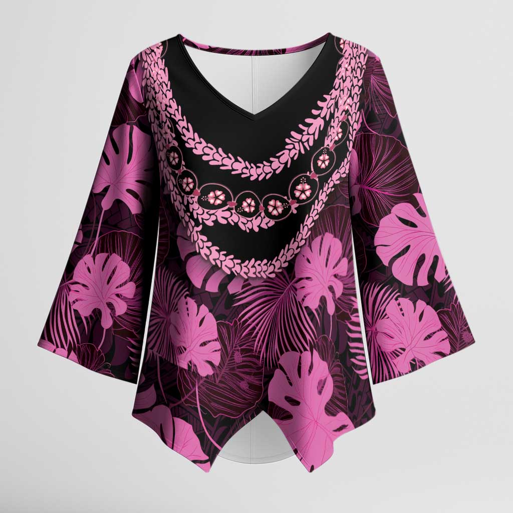 Pink Hawaii Kukui Nut Lei Kimono Sleeve Blouse Hawaiian Pattern Monstera Tropical Vibes LT14 Female Pink - Polynesian Pride