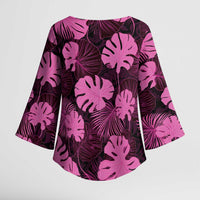 Pink Hawaii Kukui Nut Lei Kimono Sleeve Blouse Hawaiian Pattern Monstera Tropical Vibes LT14 - Polynesian Pride