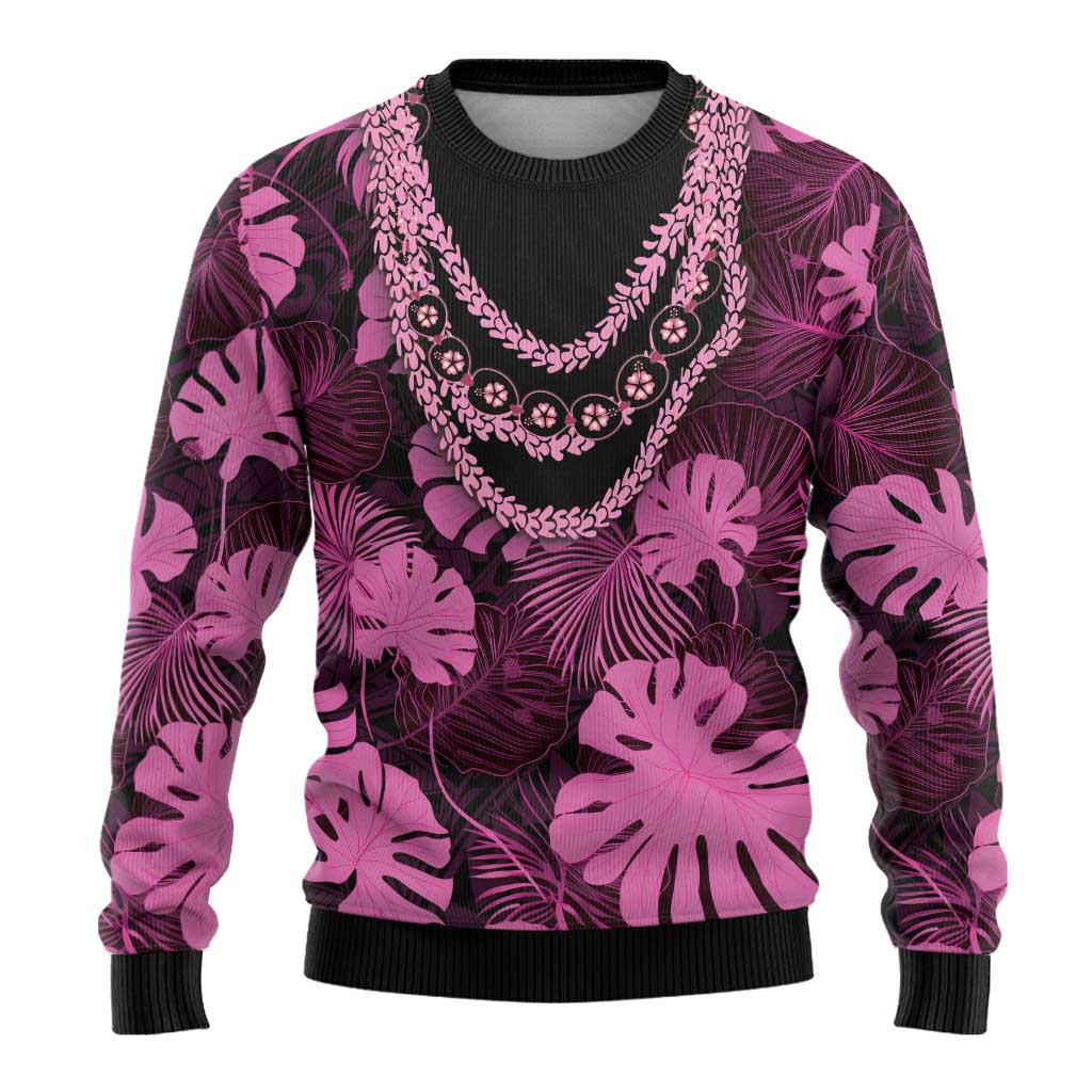 Pink Hawaii Kukui Nut Lei Ugly Christmas Sweater Hawaiian Pattern Monstera Tropical Vibes - Polynesian Pride