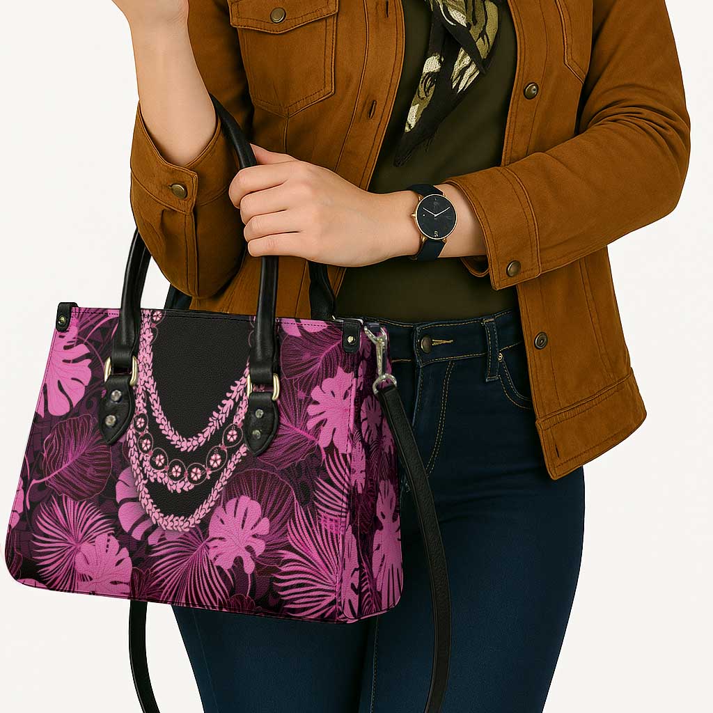 Pink Hawaii Kukui Nut Lei Leather Bag Hawaiian Pattern Monstera Tropical Vibes - Polynesian Pride