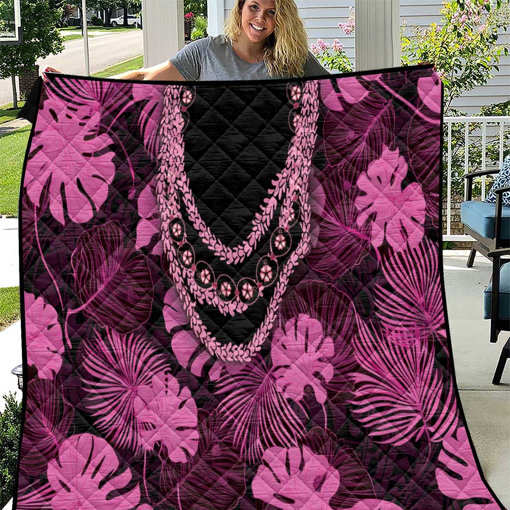 Pink Hawaii Kukui Nut Lei Quilt Hawaiian Pattern Monstera Tropical Vibes - Polynesian Pride