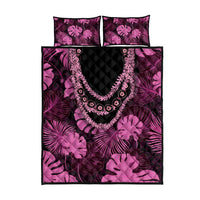 Pink Hawaii Kukui Nut Lei Quilt Bed Set Hawaiian Pattern Monstera Tropical Vibes - Polynesian Pride