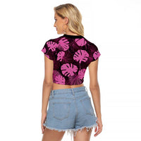 Pink Hawaii Kukui Nut Lei Raglan Cropped T Shirt Hawaiian Pattern Monstera Tropical Vibes - Polynesian Pride