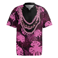 Pink Hawaii Kukui Nut Lei Rugby Jersey Hawaiian Pattern Monstera Tropical Vibes - Polynesian Pride