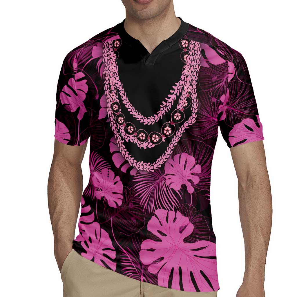 Pink Hawaii Kukui Nut Lei Rugby Jersey Hawaiian Pattern Monstera Tropical Vibes - Polynesian Pride