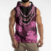 Pink Hawaii Kukui Nut Lei Sleeveless Hoodie Hawaiian Pattern Monstera Tropical Vibes - Polynesian Pride