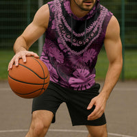 Pink Hawaii Kukui Nut Lei Sleeveless Hoodie Hawaiian Pattern Monstera Tropical Vibes - Polynesian Pride