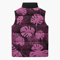 Pink Hawaii Kukui Nut Lei Sleeveless Puffer Jacket Hawaiian Pattern Monstera Tropical Vibes - Polynesian Pride