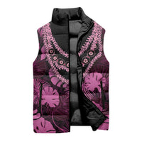 Pink Hawaii Kukui Nut Lei Sleeveless Puffer Jacket Hawaiian Pattern Monstera Tropical Vibes - Polynesian Pride