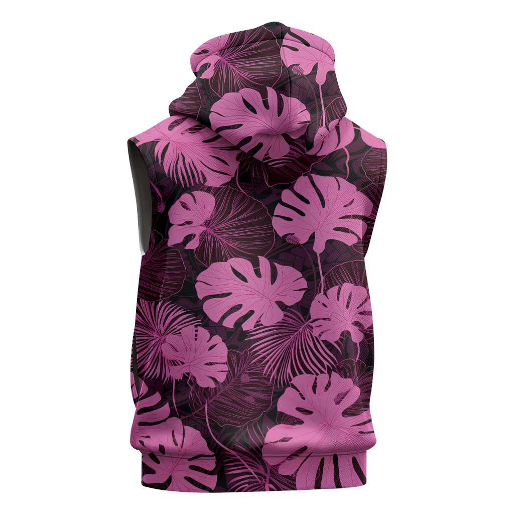 Pink Hawaii Kukui Nut Lei Sleeveless Zip Hoodie Hawaiian Pattern Monstera Tropical Vibes - Polynesian Pride