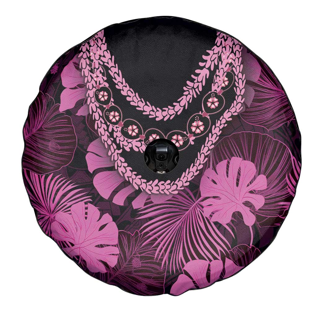 Pink Hawaii Kukui Nut Lei Spare Tire Cover Hawaiian Pattern Monstera Tropical Vibes - Polynesian Pride