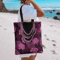 Pink Hawaii Kukui Nut Lei Tote Bag Hawaiian Pattern Monstera Tropical Vibes - Polynesian Pride