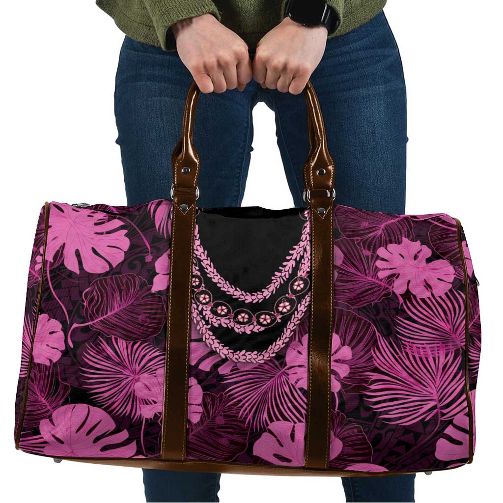 Pink Hawaii Kukui Nut Lei Travel Bag Hawaiian Pattern Monstera Tropical Vibes - Polynesian Pride