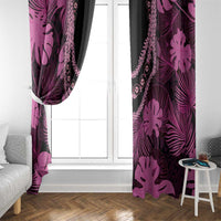 Pink Hawaii Kukui Nut Lei Window Curtain Hawaiian Pattern Monstera Tropical Vibes - Polynesian Pride