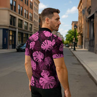 Pink Hawaii Kukui Nut Lei Zipper Polo Shirt Hawaiian Pattern Monstera Tropical Vibes - Polynesian Pride