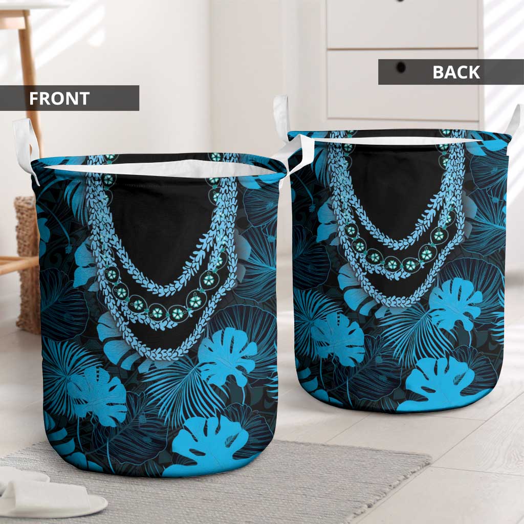 Blue Hawaii Kukui Nut Lei Laundry Basket Hawaiian Pattern Monstera Tropical Vibes - Polynesian Pride