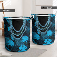 Blue Hawaii Kukui Nut Lei Laundry Basket Hawaiian Pattern Monstera Tropical Vibes - Polynesian Pride