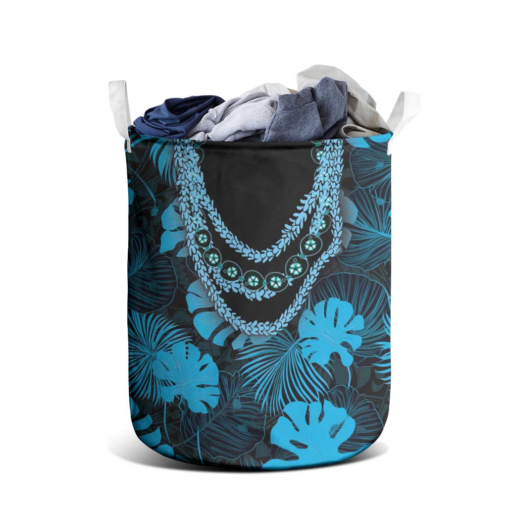 Blue Hawaii Kukui Nut Lei Laundry Basket Hawaiian Pattern Monstera Tropical Vibes - Polynesian Pride