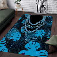 Blue Hawaii Kukui Nut Lei Area Rug Hawaiian Pattern Monstera Tropical Vibes - Polynesian Pride