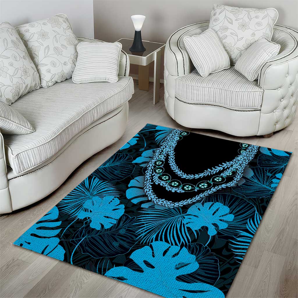 Blue Hawaii Kukui Nut Lei Area Rug Hawaiian Pattern Monstera Tropical Vibes - Polynesian Pride